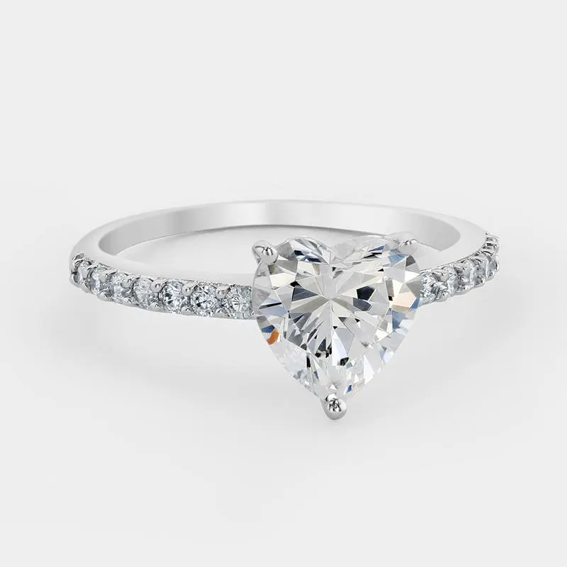 Cheté Sterling Silver Cubic Zirconia Women’s Heart Solitaire Ring