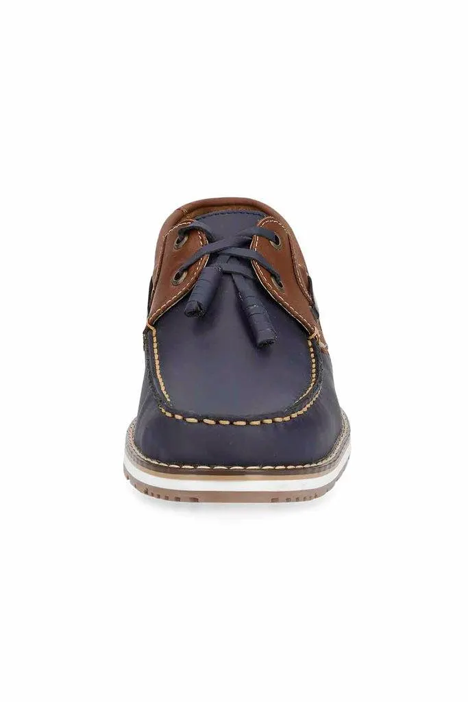 027908 Zapato Caballero Color Marino Con Detalle Cafǟ¶¸ Piel