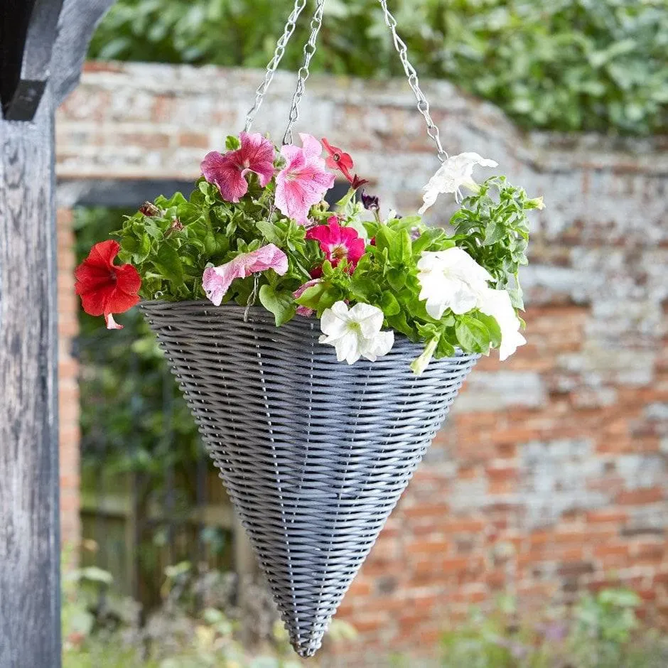 Slate faux rattan hanging cone