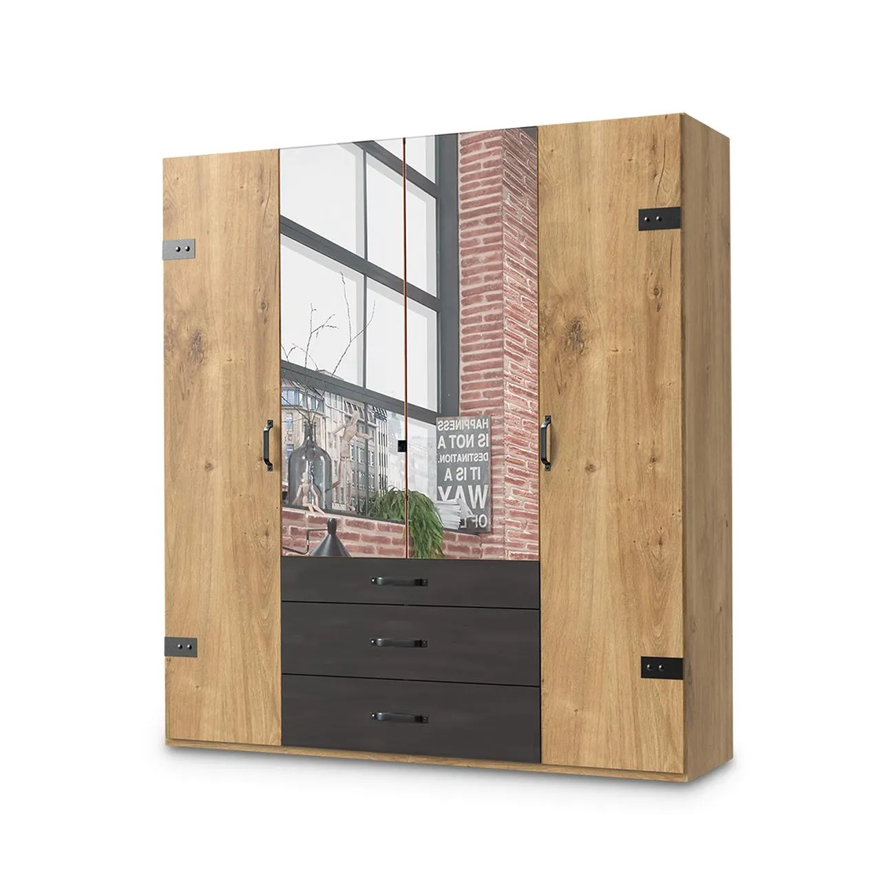 Draaideurkleerkast KICK F99-Plankeneiche/Raw Steel B200