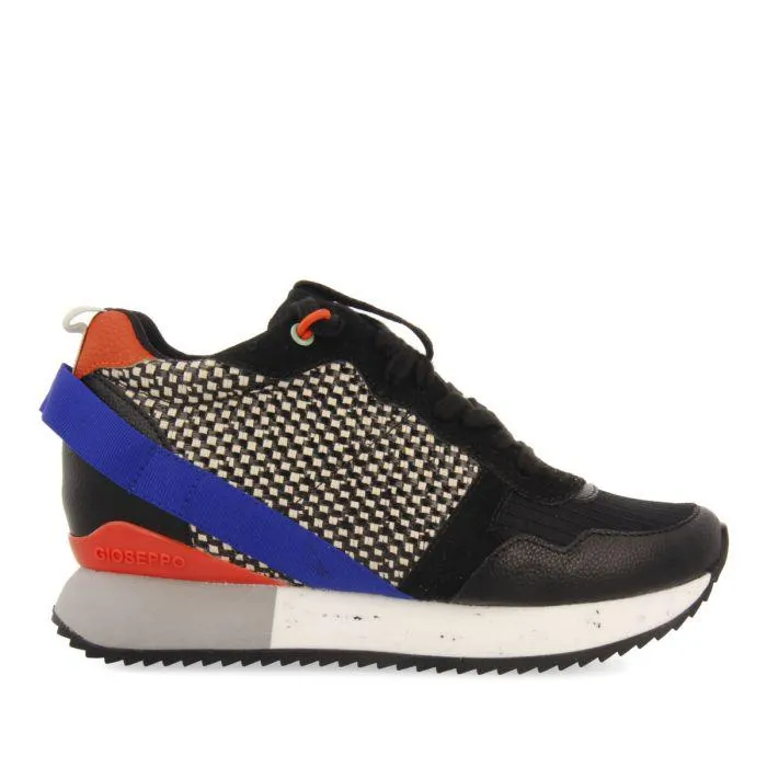 Evosges women's textured black sneakers with details and inner wedges