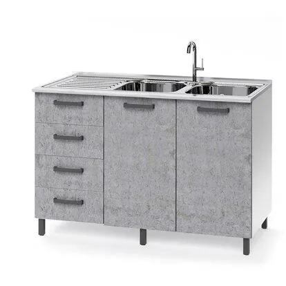 Base cucina sottolavello 120 cm 2 ante e 4 cassetti cemento