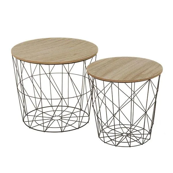 SET 2 MESA METAL/MDF NEGRO 47X47X41CM