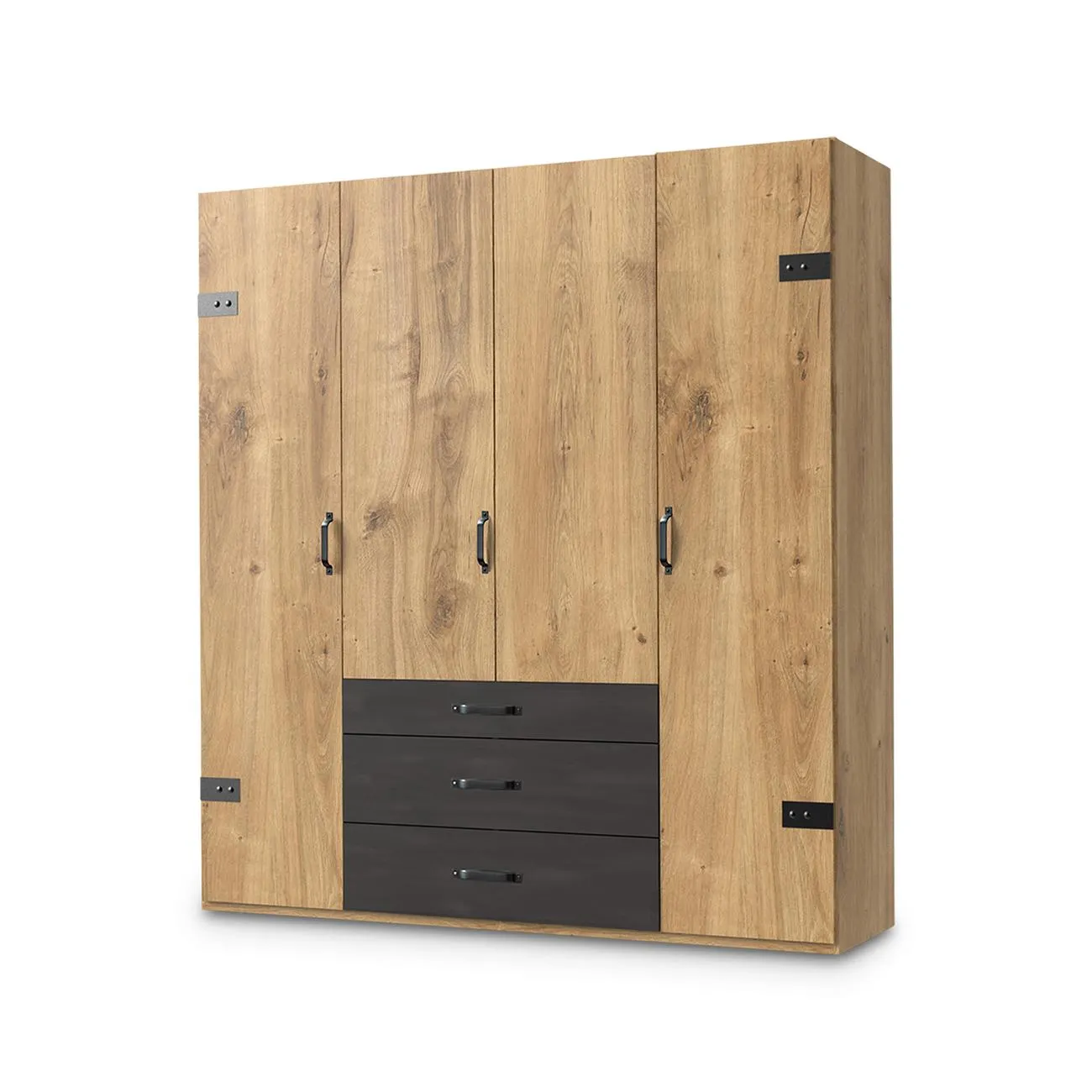 Draaideurkleerkast KICK F99-Plankeneiche/Raw Steel B200