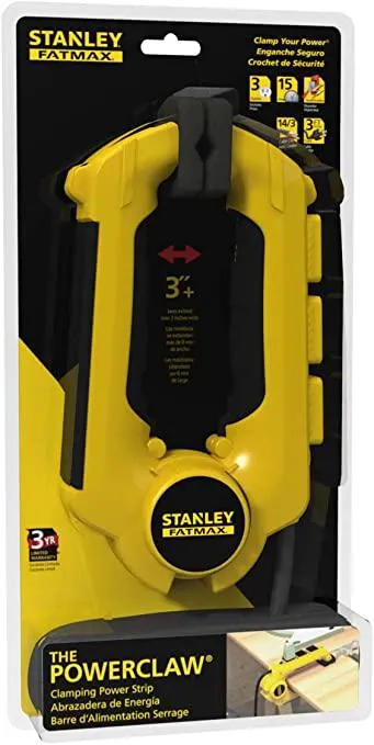 Stanley 32050 FatMax Power Claw with Grounded 3-Outlet Clamping Power Strip , Yellow
