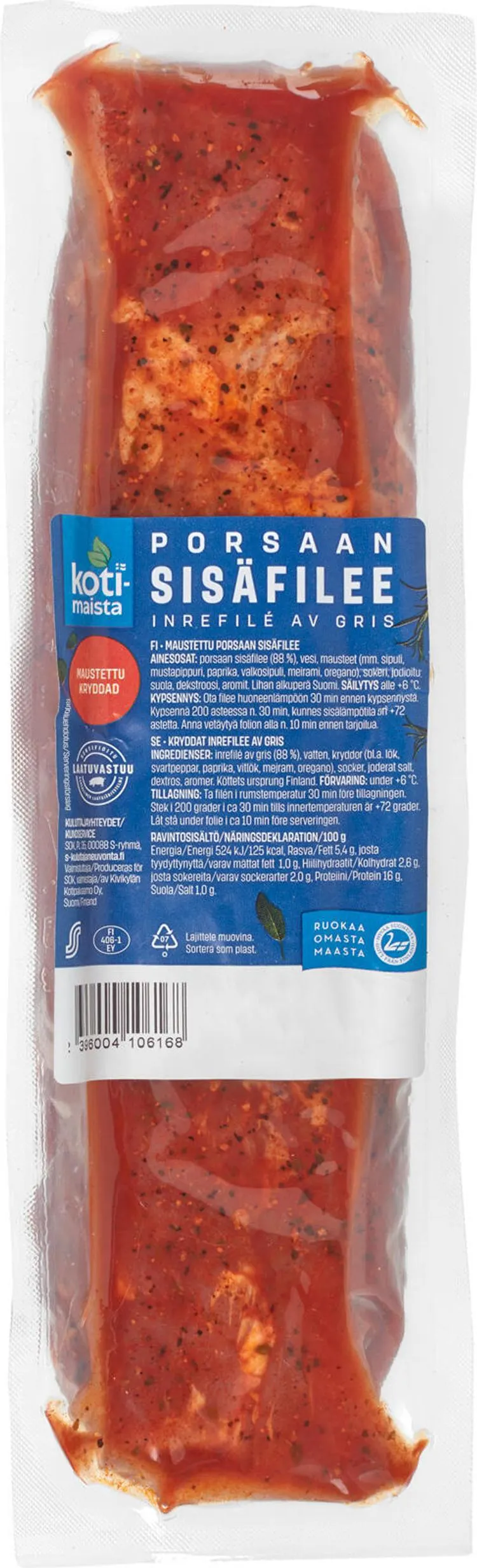 Kotimaista porsaan sisäfilee maustettu n. 500