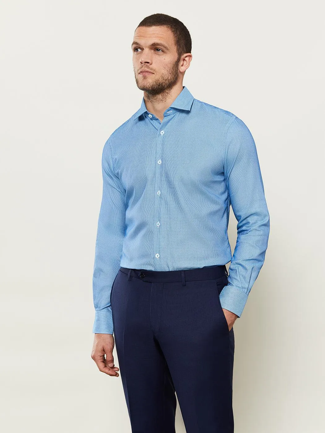 Micro Dogtooth Blue Single Cuff Shirt