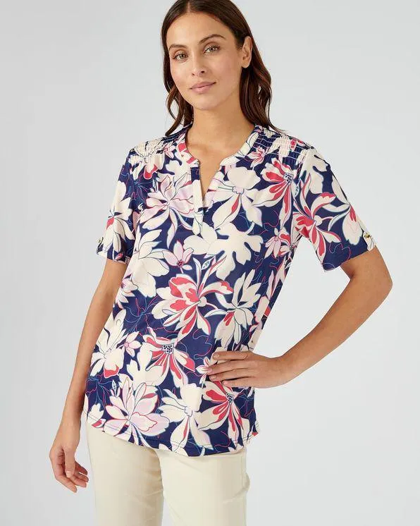 T-shirt in gebloemde crêpe