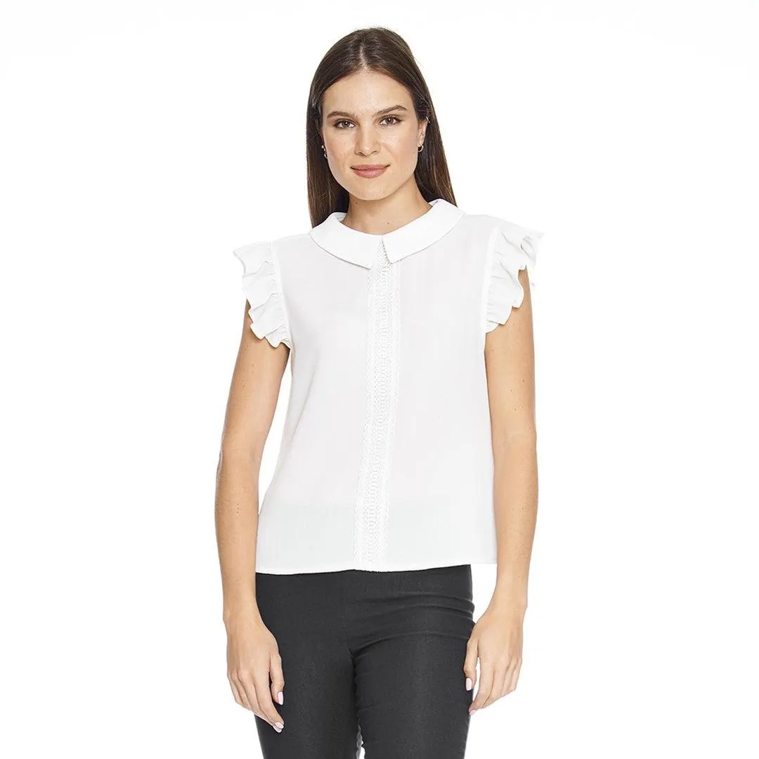 Blusa Mujer Cuello Bb Con Crochete Ivory Formal Elegante