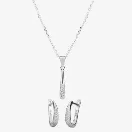 Silver Cubic Zirconia Graduated Pave Pendant and Earrings Set SET10172