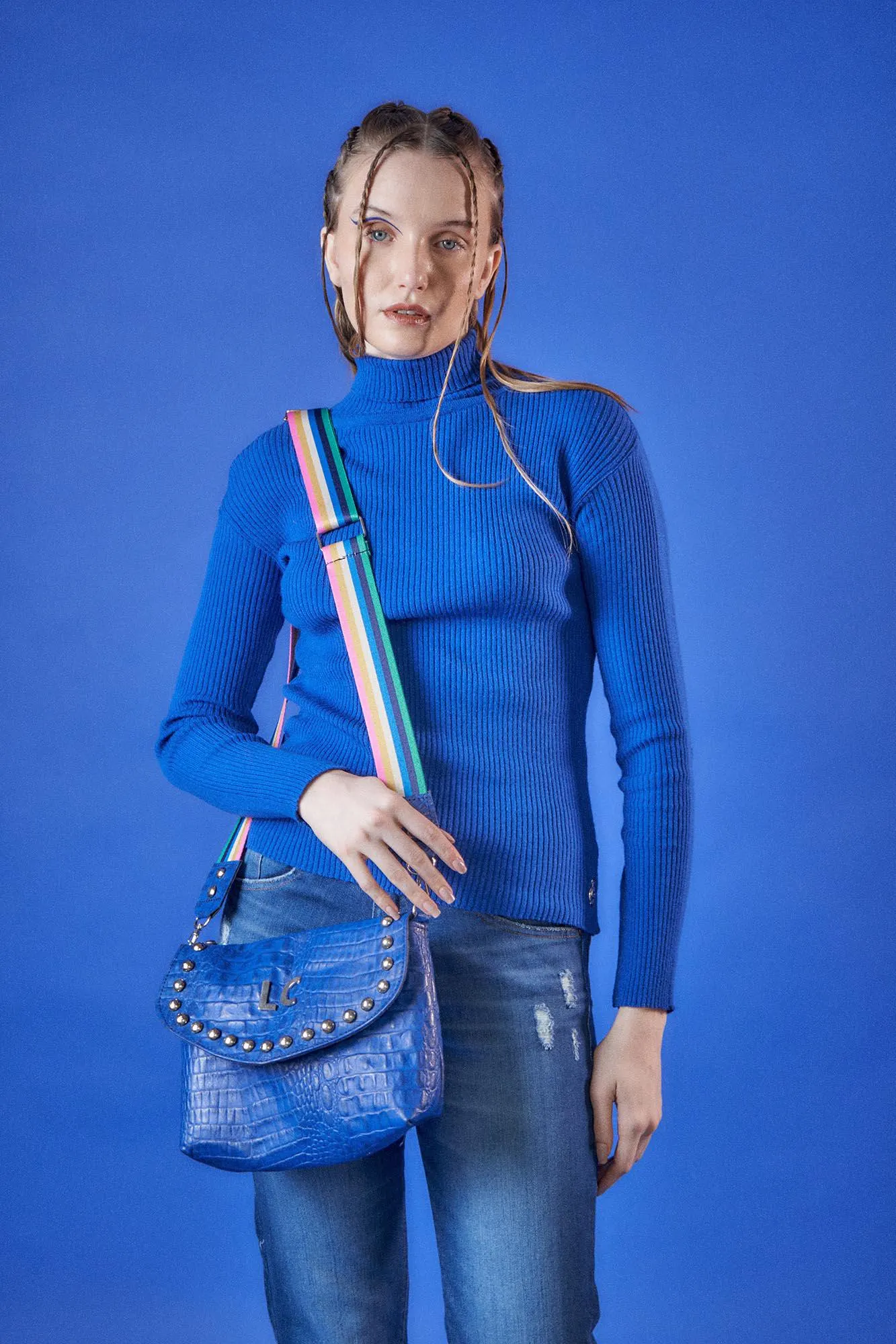 BANDOLERA GRETE CROCO AZUL