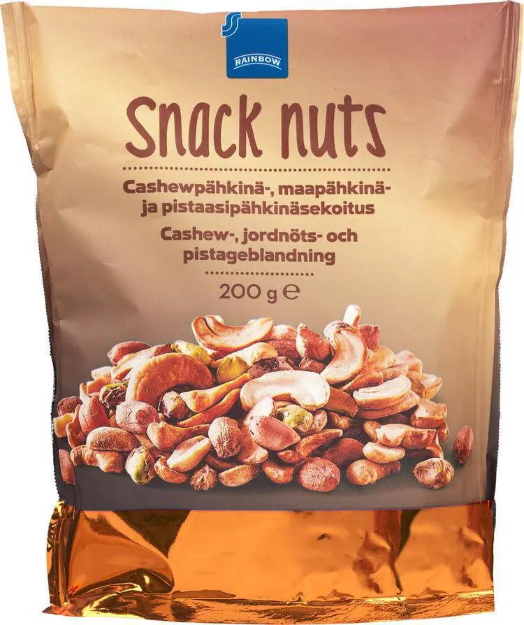 Rainbow cashewpähkinä-, maapähkinä- ja pistaasipähkinäsekoitus 200g