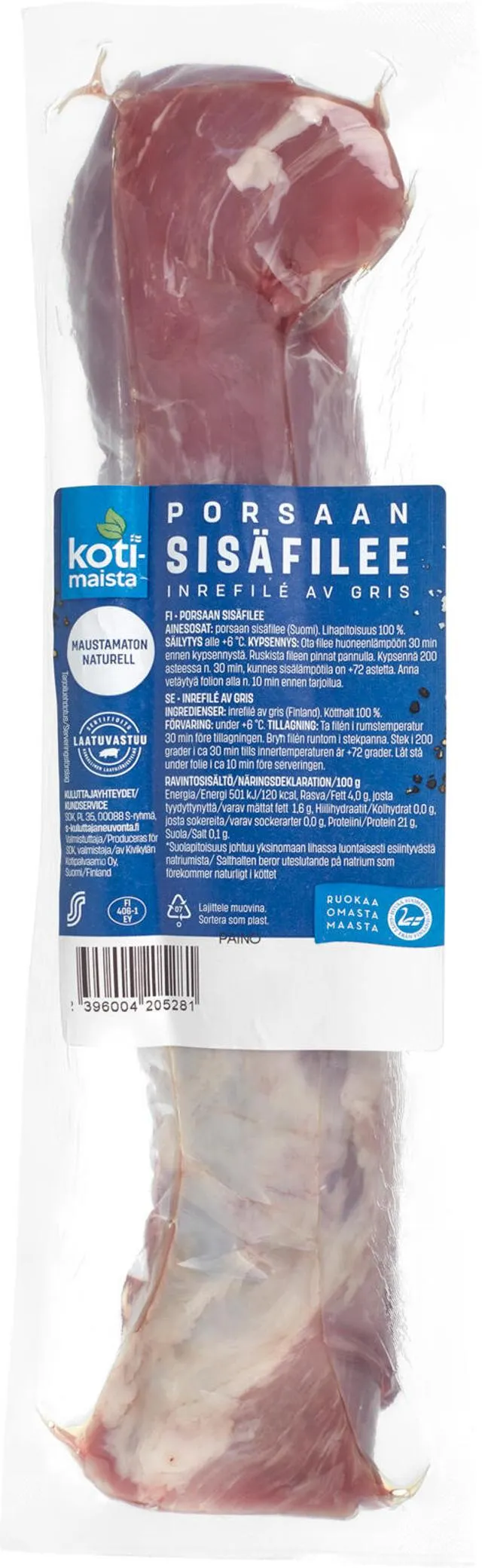 Kotimaista porsaan sisäfilee naturel n. 500 g