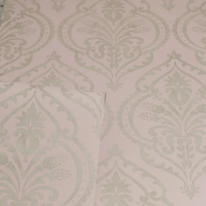 Moroccan Damask wallpaper in Blush, Silver