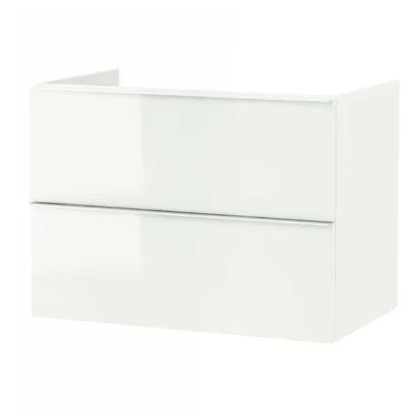 Armario lavabo 2 cajones, alto brillo blanco,