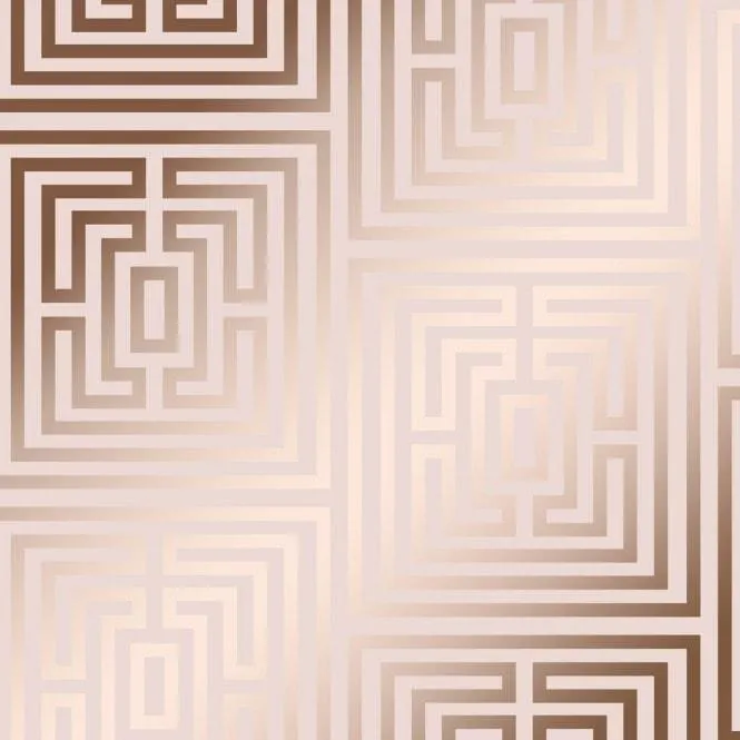 Maze Geometric wallpaper in blush pink & rose gold