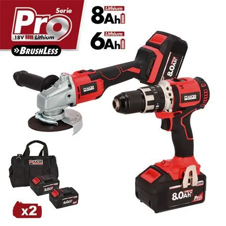 TALADRO + RADIAL BATERIA 18V 1X6AH+1X8AH SERIE PRO AICER