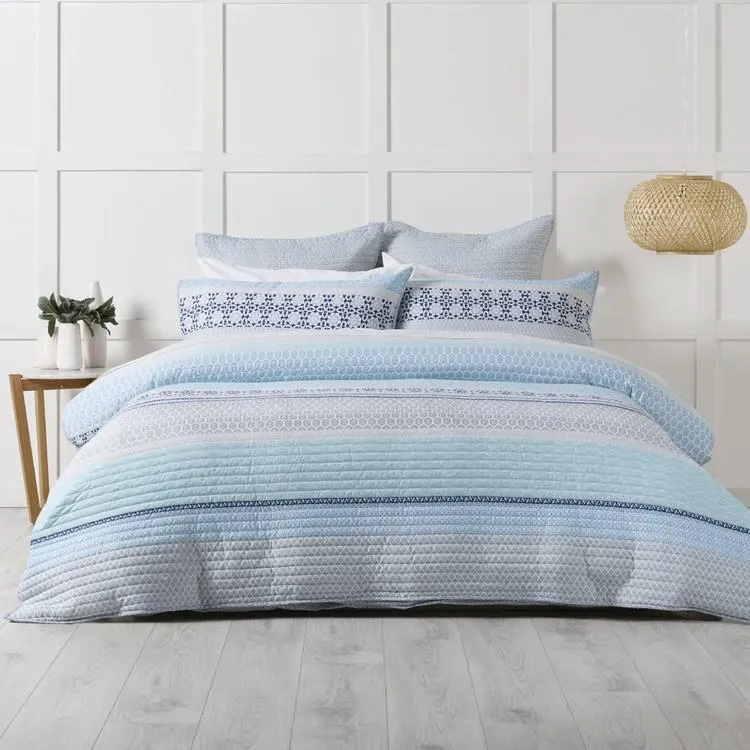 KOO Belrose Foil Quilted Quilt Cover Set Blue