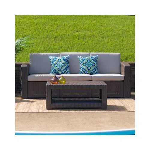 Chocolate Brown Faux Rattan Coffee Table