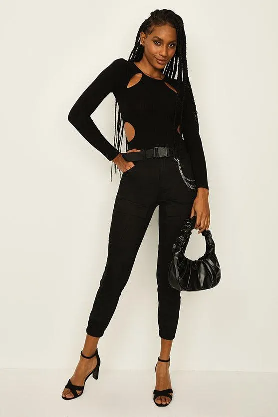 Black Chain Cargo 3D Pocket Pants