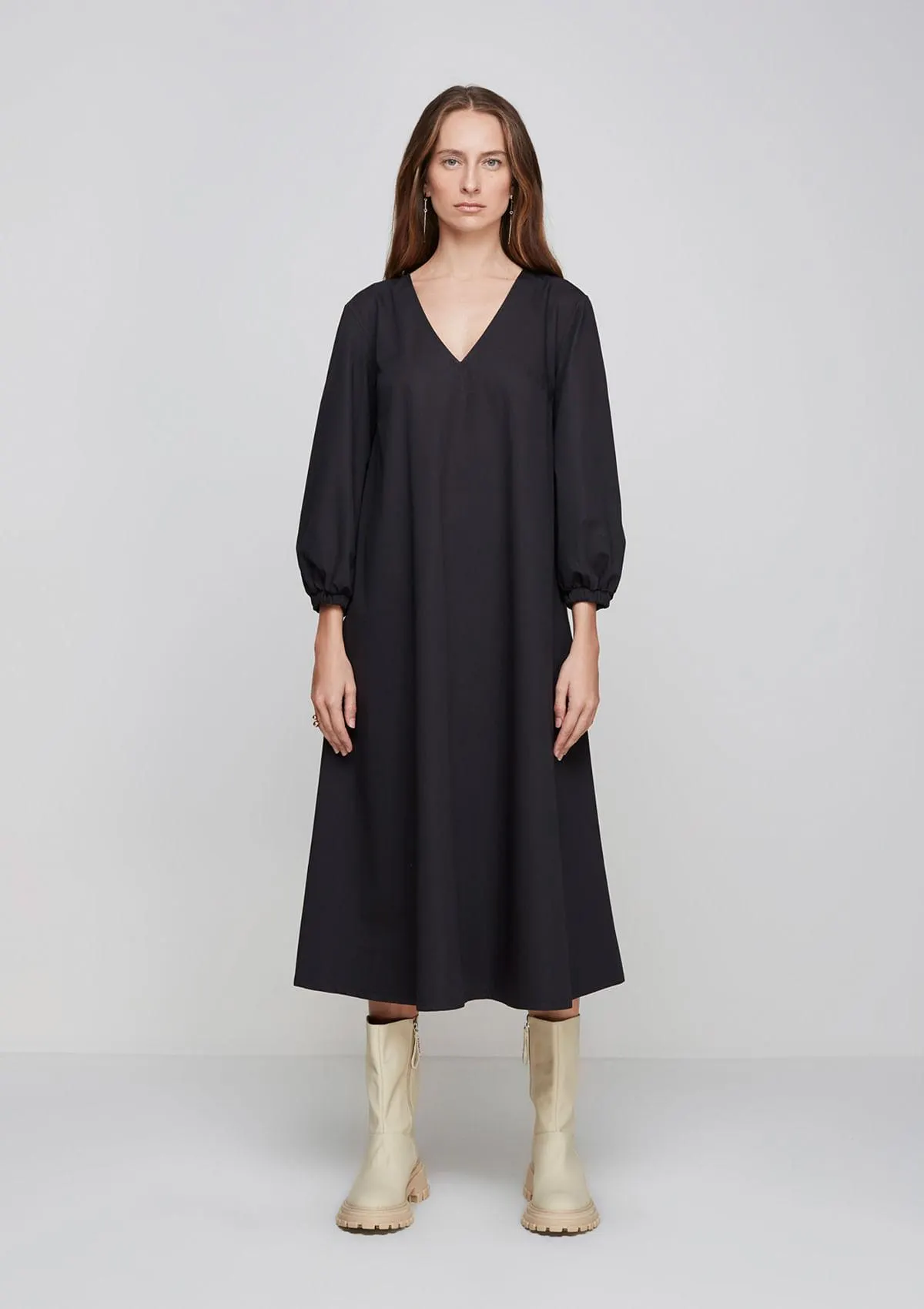 Vestido Evasê Com Aspecto Estruturado - Preto