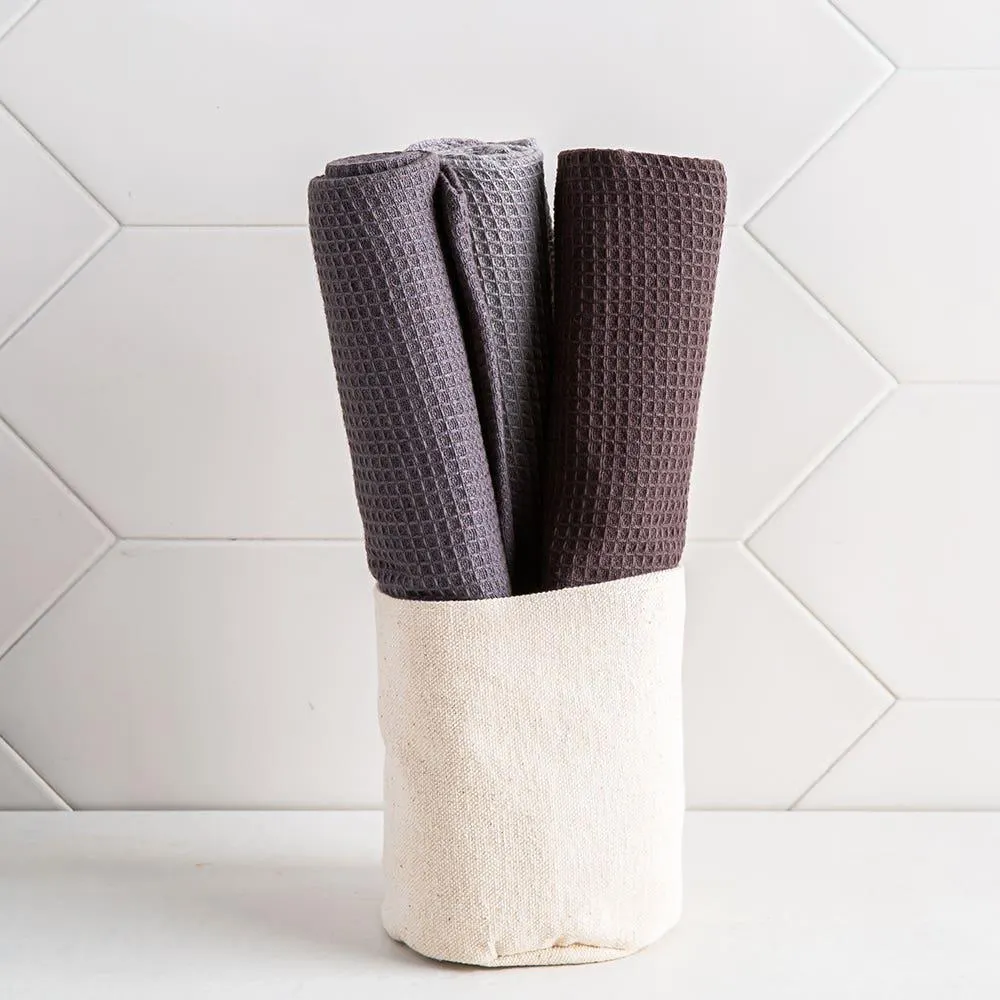Harman Calvin Canvas Tote 'Solid' Cotton Kitchen Towel Set of 3 (Grey)