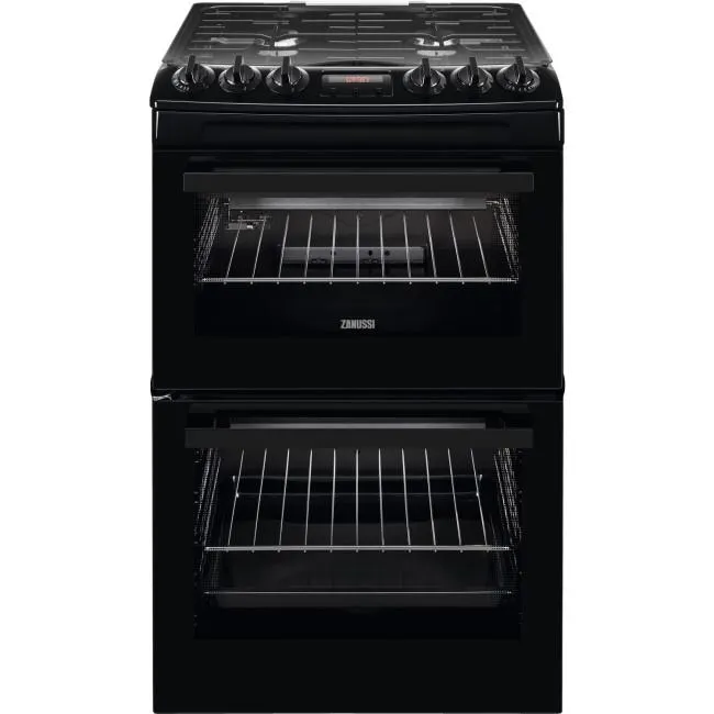 Zanussi 55cm Double Oven Gas Cooker with Catalytic Liners - Black
