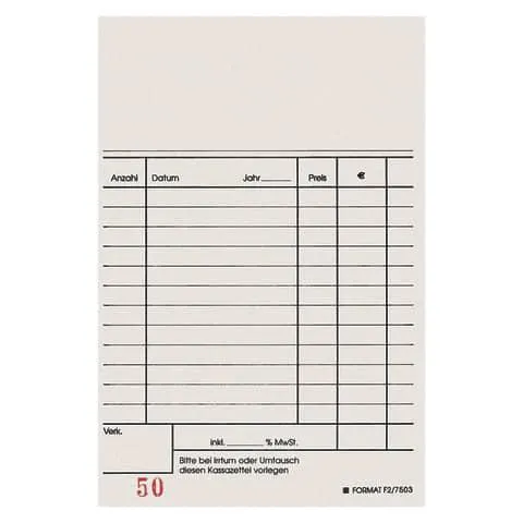 Kassenblock 2x50Blatt selbstdurchschreibend URSUS Style F2 094056