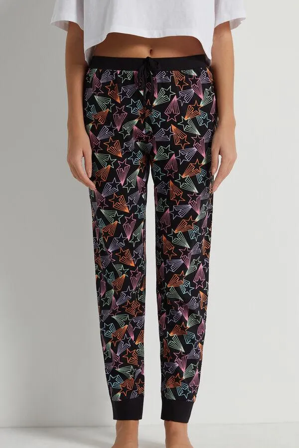 Pantalone Lungo Cotone Stampato con Coulisse