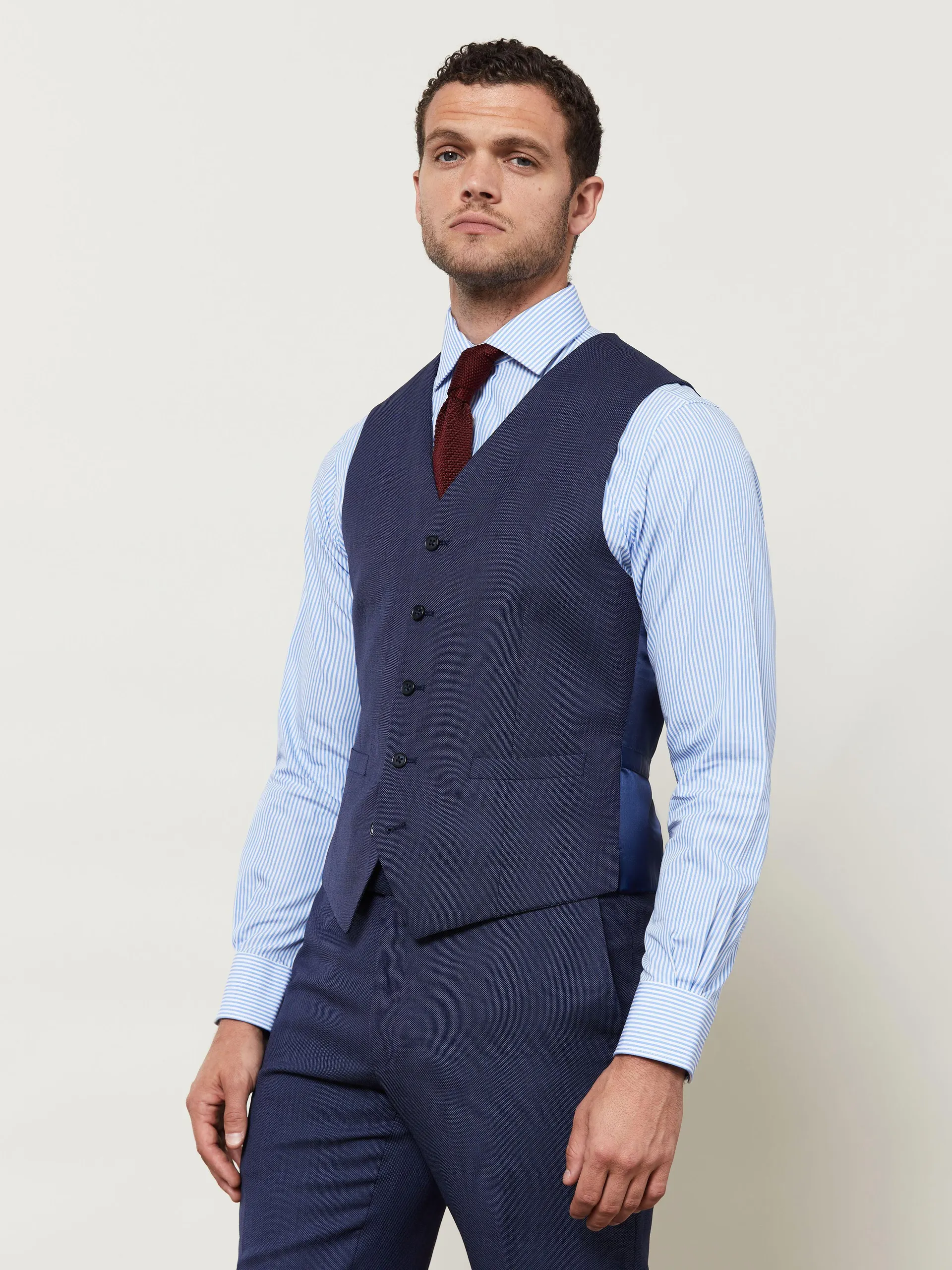Hamlyn Infinity Slim Fit Denim Blue Birdseye Waistcoat