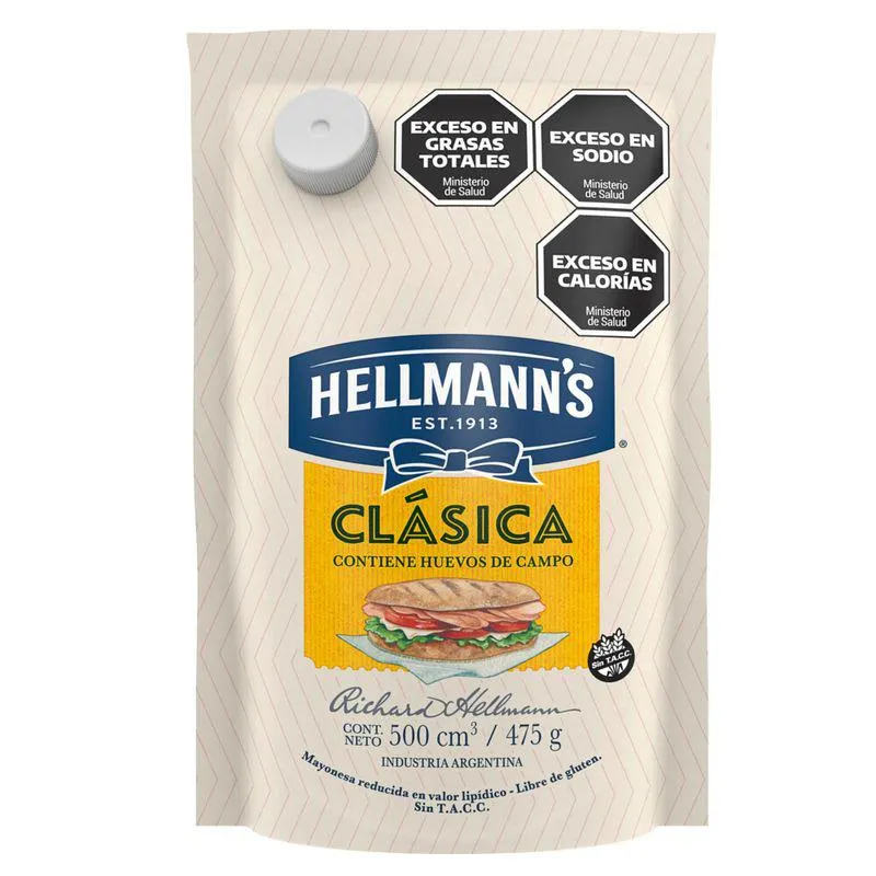 Mayonesa Hellmann's regular doy pack 475 g.