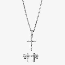 Silver Cubic Zirconia Cross Pendant and Earring Set SET10532