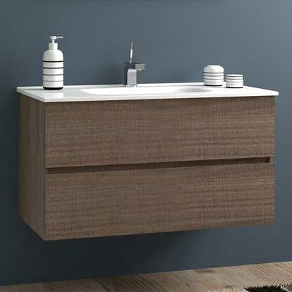 Mobile bagno noce cm 101x46 con base 2 cassetti e lavabo in ceramica