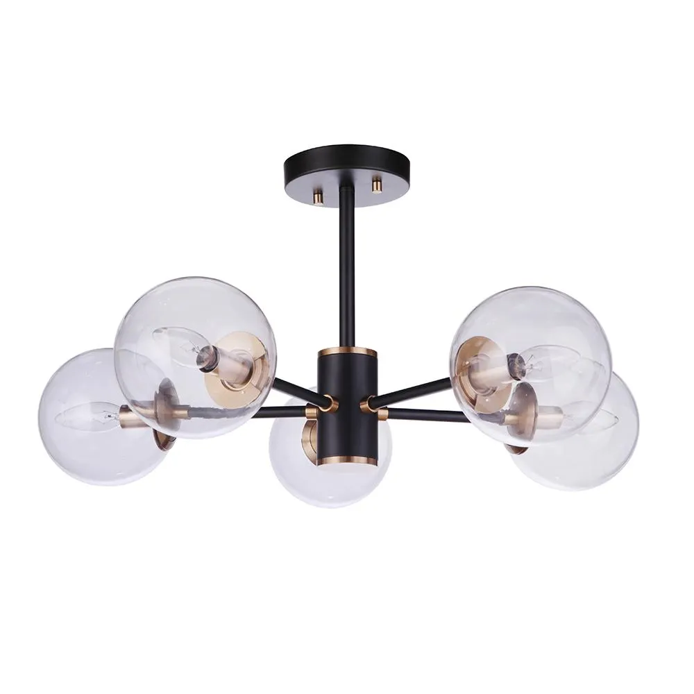Bellini 5 Light Semi-Flush Mount - Black & Aged Brass