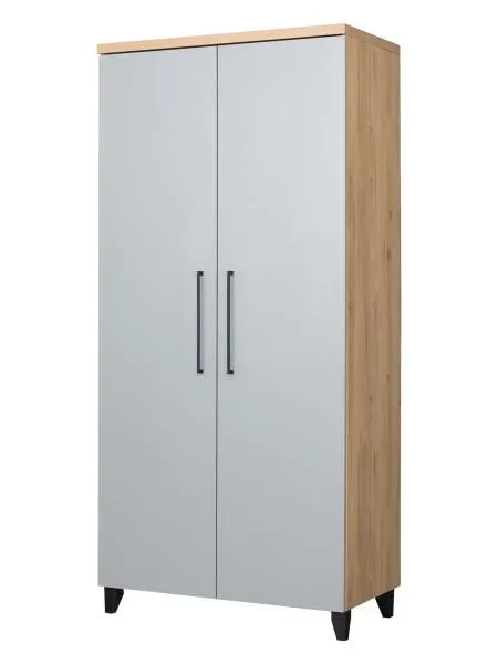 Szafa 2-drzw. z półkami i drążkiem Panama (szary/dąb Soma ciemny)