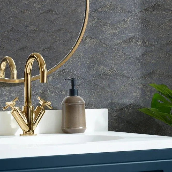 Architectural Concrete wallpaper in navy & gold