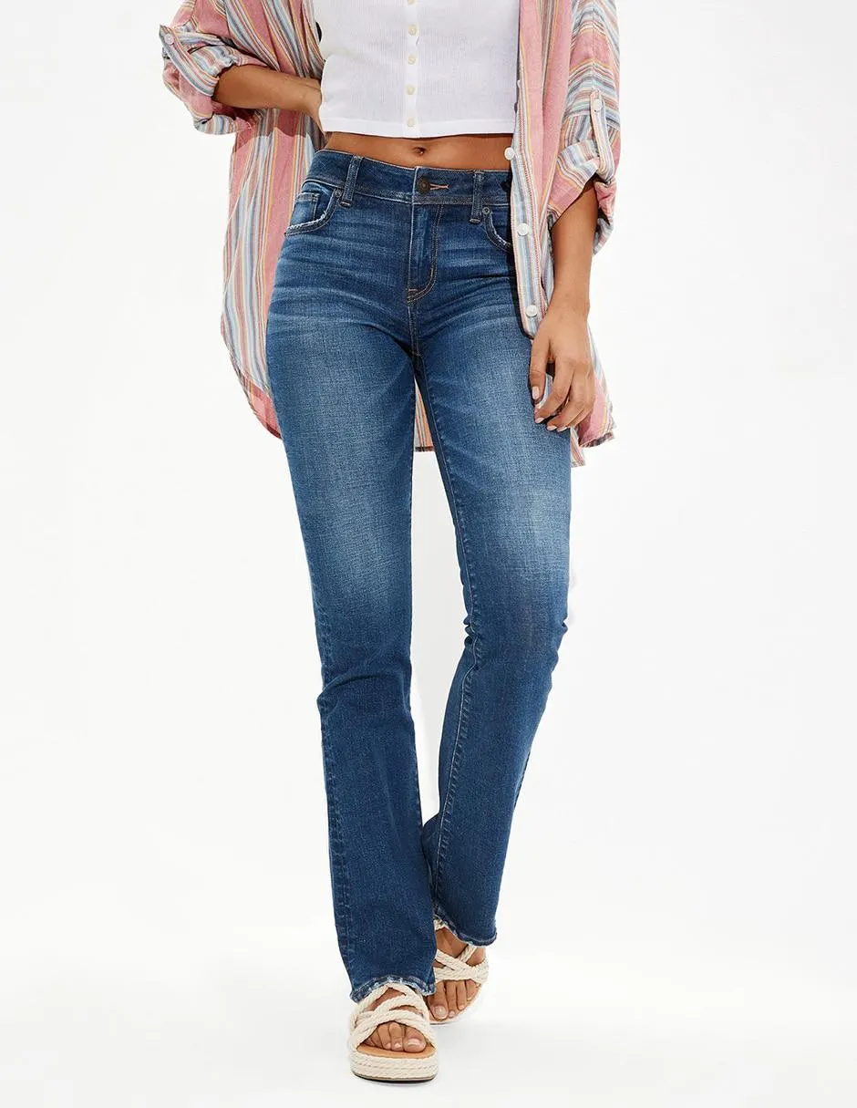 Jeans bota American Eagle lavado obscuro corte cintura para mujer
