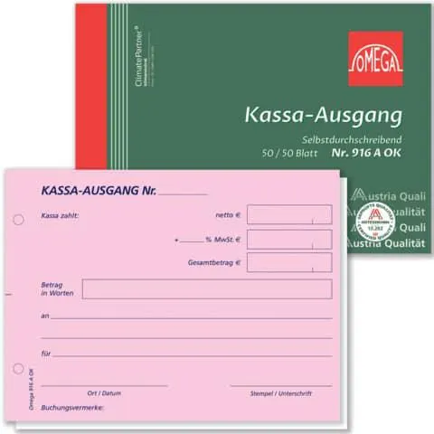 Kassa-Ausgangsbuch A6 quer 2x50Blatt selbstdurchschreibend OMEGA 916A OK