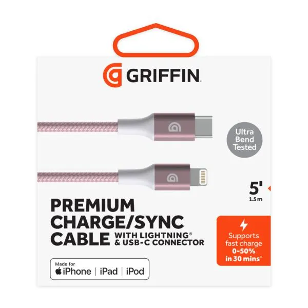 Griffin1m Braided USB C to Lightning Cable