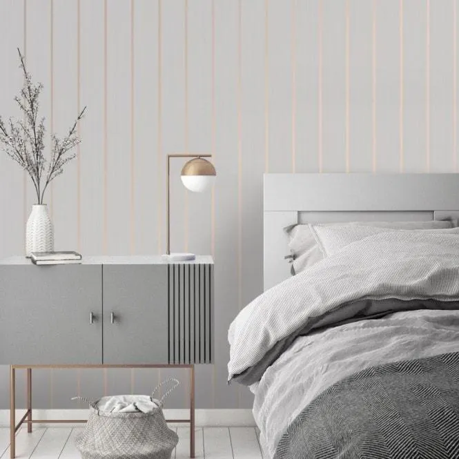 Stripe Panel wallpaper in soft grey & rose
