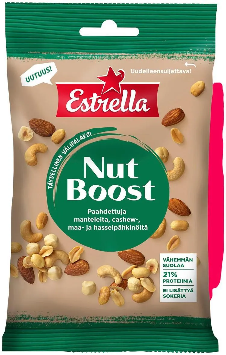Estrella Nutboost Pähkinämix, Manteli, Cashew, Maa- & Hasselpähkinä 120g