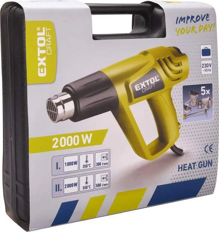 Teplovzdušná pištoľ, príkon 2000 W, kufrík
