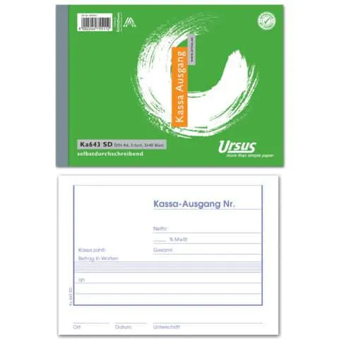 Kassa-Ausgangsbuch A6 quer 3x40Blatt selbstdurchschreibend URSUS Style Ka643SD 094241