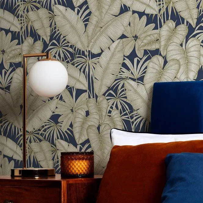 Adelaide Tropical wallpaper in navy & gold