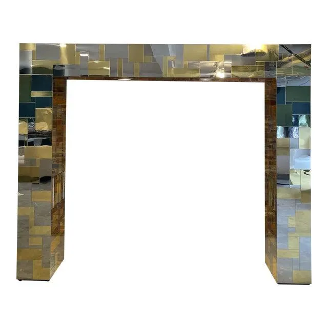 1970s Paul Evans Chrome and Brass Cityscape King Headboard