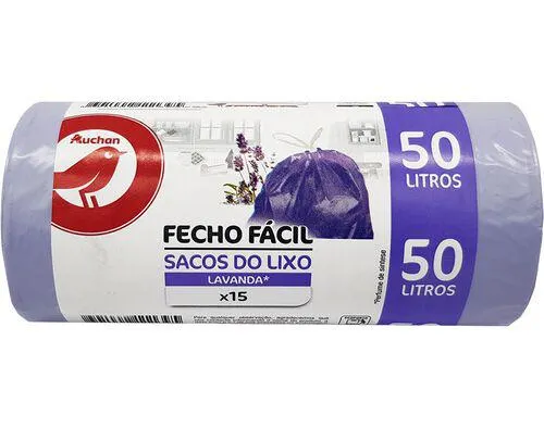 saco lixo auchan lavanda fecho fácil 50 litros 15 unidades