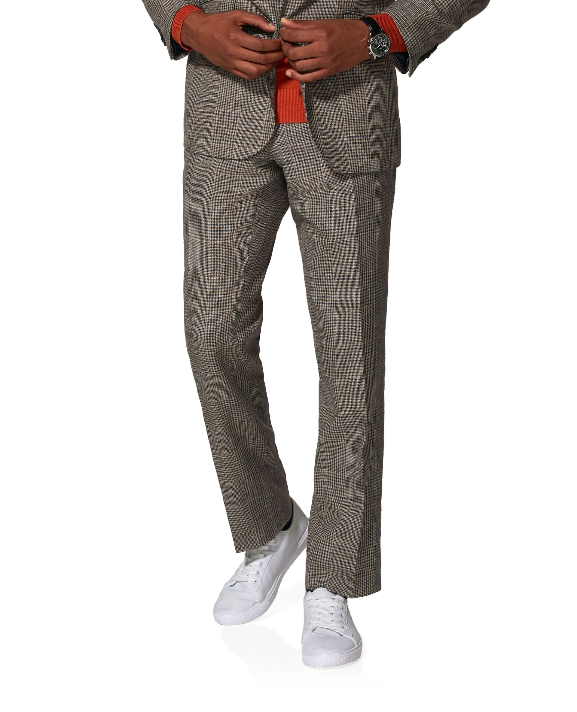 Luminara Italian Summer Slim Fit Brown and Navy Oversized Check Trouser