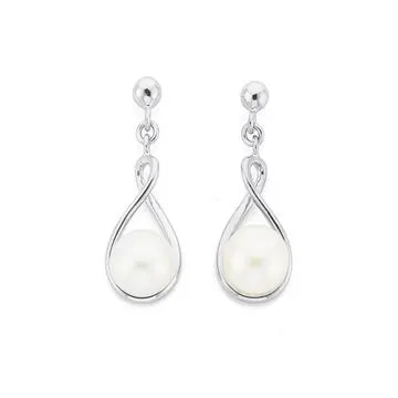 Sterling Silver Culture Freshwater Pearl Pear Loop Earring Drops