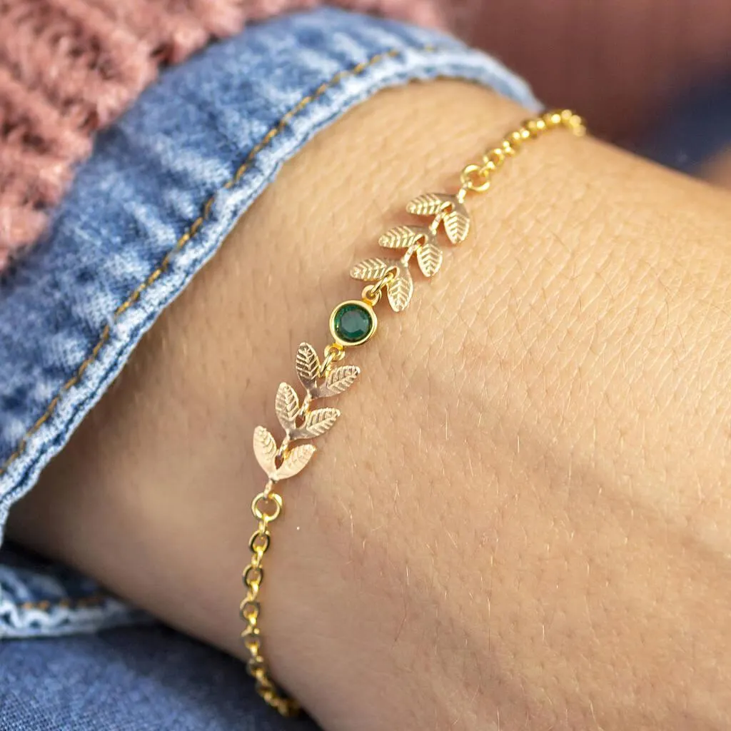 Delicate Gold Or Silver Plated Vine Birthstone Bracelet