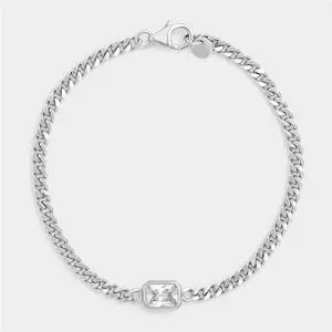 Sterling Silver Cubic Zirconia Women’s Emerald-Cut Curb Bracelet